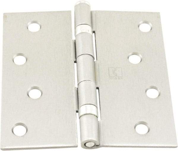 Hager - 4" Wide x 4" High Standard Weight Ball Bearing Residential Hinge - Square Edge, Steel, Satin Chrome Finish - Caliber Tooling