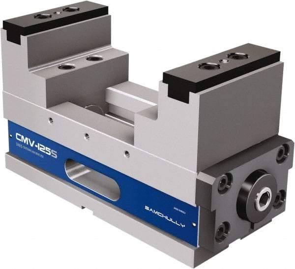 Samchully - 125mm Jaw Width, 210mm Max Jaw Opening, 125mm Throat Depth, Manual Precision Self Centering Vise - Steel, 13.07" OAL x 4.92" OAW x 7.2834" OAH - Caliber Tooling