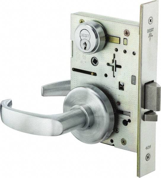 Stanley - Storeroom Lever Lockset for 1-3/8 to 1-3/4" Thick Doors - 2-3/8 to 2-3/4" Back Set, Brass, Satin Chrome Finish - Caliber Tooling