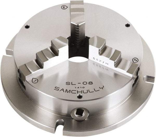 Samchully - 3 Jaw, 305mm Diam, Self Centering Manual Lathe Chuck - Plain Back Mount, Adjustable, 100mm Through Hole Diam, Forged Steel - Caliber Tooling