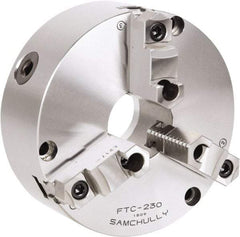 Samchully - 3 Jaw, 460mm Diam, Self Centering Manual Lathe Chuck - Front Mount, Adjustable, 190mm Through Hole Diam, Forged Steel - Caliber Tooling