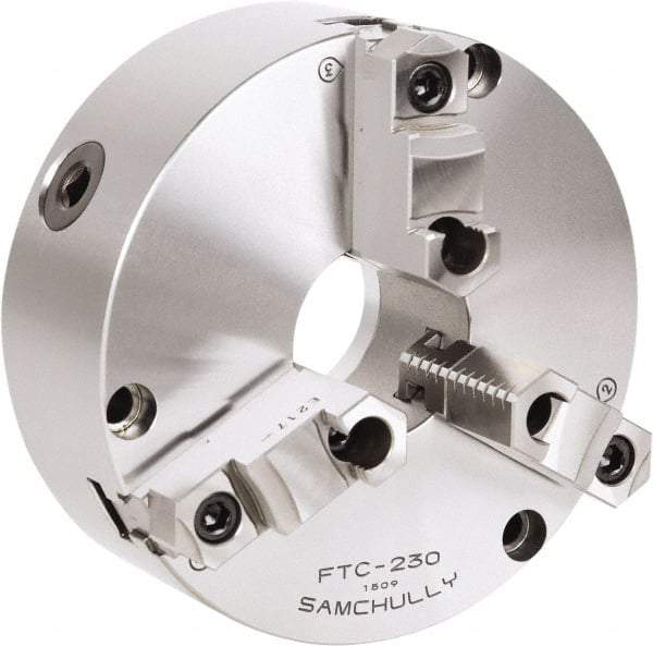 Samchully - 3 Jaw, 610mm Diam, Self Centering Manual Lathe Chuck - Front Mount, Adjustable, 275mm Through Hole Diam, Forged Steel - Caliber Tooling