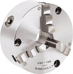 Samchully - 3 Jaw, 232mm Diam, Self Centering Manual Lathe Chuck - Front Mount, Adjustable, 75mm Through Hole Diam, Forged Steel - Caliber Tooling