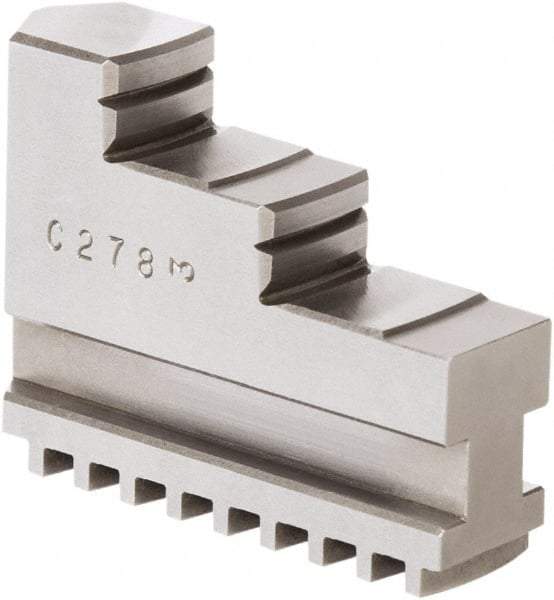 Samchully - 12" Max Chuck Diam Compatibility, Steel Square Serrated Hard Lathe Top Jaws - 2 Steps, 30mm Wide x 110mm Long x 82.5mm High - Caliber Tooling