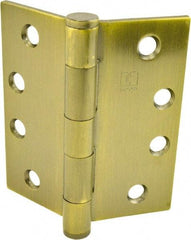 Hager - 4" Long x 4" Wide x 0.062" Thick, Steel Full Mortise Hinge - Antique Brass Finish, 5 Knuckles - Caliber Tooling