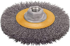 WALTER Surface Technologies - 5" OD, 5/8-11 Arbor Hole, Crimped Steel Wheel Brush - 5/8" Face Width, 1" Trim Length, 0.0118" Filament Diam, 10,000 RPM - Caliber Tooling