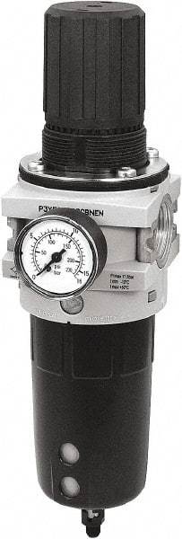 Parker - 3/4" NPT Port Heavy-Duty 1 Piece Filter/Regulator FRL Unit - Polypropylene Bowl, 335 SCFM, 254 Max psi, 13-1/2" High, Manual Drain - Caliber Tooling