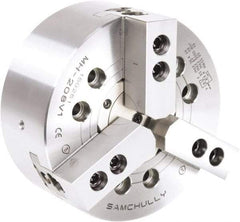 Samchully - 3 Jaw, 530mm Chuck Diam, Plain Back Mount, 166.5mm Through Hole Diam, Drawtube Hydraulic Power Lathe Chuck - 1.5mm x 60° Serrated Jaw Interface, 1,700 RPM, Steel Body - Caliber Tooling