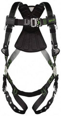 Miller - 400 Lb Capacity, Size Universal, Full Body Construction Safety Harness - Polyester (Outer) & Webbing, Tongue Leg Strap, Quick Connect Chest Strap, Green/Black - Caliber Tooling