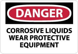 NMC - "Danger - Corrosive Liquids - Wear Protective Equipment", 10" Long x 14" Wide, Rigid Plastic Safety Sign - Rectangle, 0.05" Thick, Use for Accident Prevention - Caliber Tooling