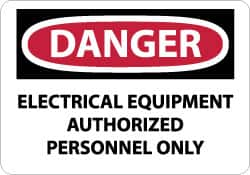 NMC - "Danger - Electrical Equipment - Authorized Personnel Only", 7" Long x 10" Wide, Pressure-Sensitive Vinyl Safety Sign - Rectangle, 0.004" Thick, Use for Accident Prevention - Caliber Tooling