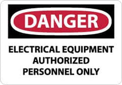 NMC - "Danger - Electrical Equipment - Authorized Personnel Only", 7" Long x 10" Wide, Rigid Plastic Safety Sign - Rectangle, 0.05" Thick, Use for Accident Prevention - Caliber Tooling