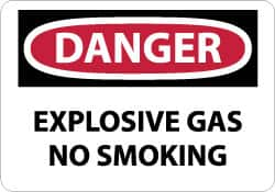 NMC - "Danger - Explosive Gas - No Smoking", 10" Long x 14" Wide, Pressure-Sensitive Vinyl Safety Sign - Rectangle, 0.004" Thick, Use for Accident Prevention - Caliber Tooling