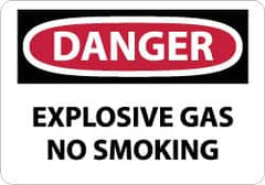 NMC - "Danger - Explosive Gas - No Smoking", 10" Long x 14" Wide, Rigid Plastic Safety Sign - Rectangle, 0.05" Thick, Use for Accident Prevention - Caliber Tooling