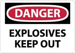 NMC - "Danger - Explosives - Keep Out", 7" Long x 10" Wide, Pressure-Sensitive Vinyl Safety Sign - Rectangle, 0.004" Thick, Use for Accident Prevention - Caliber Tooling