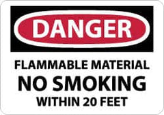 NMC - "Danger - Flammable Material - No Smoking Within 20 Feet", 10" Long x 14" Wide, Pressure-Sensitive Vinyl Safety Sign - Rectangle, 0.004" Thick, Use for Accident Prevention - Caliber Tooling