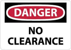 NMC - "Danger - No Clearance", 7" Long x 10" Wide, Pressure-Sensitive Vinyl Safety Sign - Rectangle, 0.004" Thick, Use for Accident Prevention - Caliber Tooling