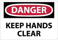 NMC - "Danger - Keep Hands Clear", 10" Long x 14" Wide, Pressure-Sensitive Vinyl Safety Sign - Rectangle, 0.004" Thick, Use for Accident Prevention - Caliber Tooling