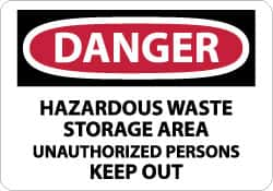 NMC - "Danger - Hazardous Waste Storage Area - Unauthorized Persons Keep Out", 10" Long x 14" Wide, Pressure-Sensitive Vinyl Safety Sign - Rectangle, 0.004" Thick, Use for Security & Admittance - Caliber Tooling