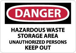 NMC - "Danger - Hazardous Waste Storage Area - Unauthorized Persons Keep Out", 7" Long x 10" Wide, Rigid Plastic Safety Sign - Rectangle, 0.05" Thick, Use for Security & Admittance - Caliber Tooling