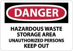 NMC - "Danger - Hazardous Waste Storage Area - Unauthorized Persons Keep Out", 7" Long x 10" Wide, Rigid Plastic Safety Sign - Rectangle, 0.05" Thick, Use for Security & Admittance - Caliber Tooling