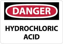 NMC - "Danger - Hydrochloric Acid", 10" Long x 14" Wide, Pressure-Sensitive Vinyl Safety Sign - Rectangle, 0.004" Thick, Use for Hazardous Materials - Caliber Tooling