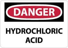 NMC - "Danger - Hydrochloric Acid", 10" Long x 14" Wide, Pressure-Sensitive Vinyl Safety Sign - Rectangle, 0.004" Thick, Use for Hazardous Materials - Caliber Tooling