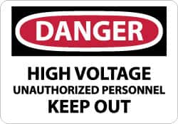 NMC - "Danger - High Voltage - Unauthorized Personnel Keep Out", 7" Long x 10" Wide, Pressure-Sensitive Vinyl Safety Sign - Rectangle, 0.004" Thick, Use for Accident Prevention - Caliber Tooling