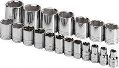 SK - 19 Piece 1/2" Drive Standard Socket Set - 6 Points, 3/8 to 1-1/2", Inch Measurement Standard - Caliber Tooling