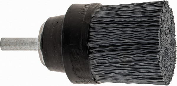 Osborn - 1-1/2" 320 Grit Silicon Carbide Crimped Disc Brush - Extra Fine Grade, Quick Change Connector, 1-3/8" Trim Length, 1/4" Shank Diam - Caliber Tooling