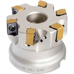 Iscar - 4 Inserts, 2-1/2" Cut Diam, 1" Arbor Diam, 0.472" Max Depth of Cut, Indexable Square-Shoulder Face Mill - 0/90° Lead Angle, 1-3/4" High, H490 AN.X 12 Insert Compatibility, Through Coolant, Series Helido - Caliber Tooling