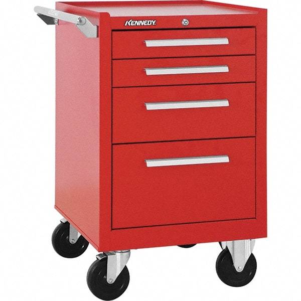 Kennedy - 4 Drawer Steel Tool Roller Cabinet - 20-1/2" Wide x 34" High x 18" Deep, Ball Bearing Drawer Slides, Red - Caliber Tooling