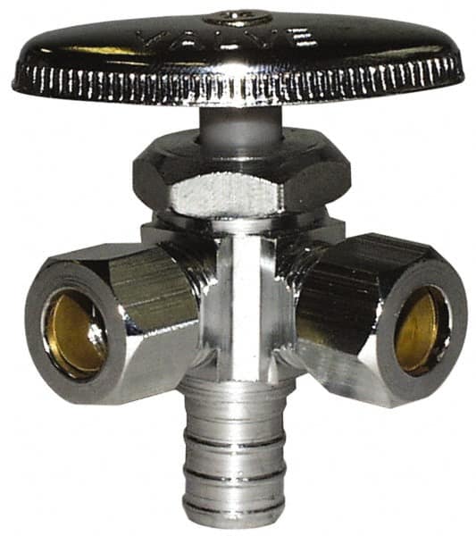 Legend Valve - NPT 1/2 Inlet, 110 Max psi, Chrome Finish, Rubber Water Supply Stop Valve - 3/8 Compression Outlet, Straight, Silver Handle, For Use with Potable Water Applications - Caliber Tooling