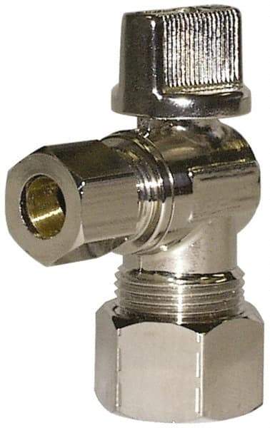 Legend Valve - NPT 1/2 Inlet, 125 Max psi, Chrome Finish, Carbon Steel Water Supply Stop Valve - 3/8 Compression Outlet, Angle, Silver Handle, For Use with Potable Water Applications - Caliber Tooling