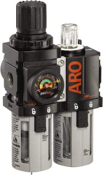 ARO/Ingersoll-Rand - 1/8" NPT Port Miniature 2 Piece Filter/Regulator-Lubricator FRL Unit - Polycarbonate Bowl, 36 SCFM, 150 Max psi, 5.2" High x 3.15" Long, Manual Drain - Caliber Tooling