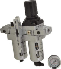 PRO-SOURCE - 1/4" NPT Port Intermediate 2 Piece Filter/Regulator-Lubricator FRL Unit - Polycarbonate Bowl, 53 SCFM, 145 Max psi, 8.66" High, Manual Drain - Caliber Tooling