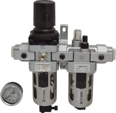 PRO-SOURCE - 3/8" NPT Port Intermediate 2 Piece Filter/Regulator-Lubricator FRL Unit - Polycarbonate Bowl, 63 SCFM, 145 Max psi, 8.66" High, Manual Drain - Caliber Tooling