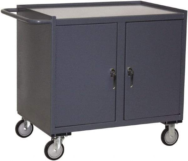 Jamco - 1,200 Lb Capacity, 2 Shelf, 2 Tray, 2 Door Mobile Workstation - 36" Wide x 24" Deep x 36" High, Steel, Gray - Caliber Tooling