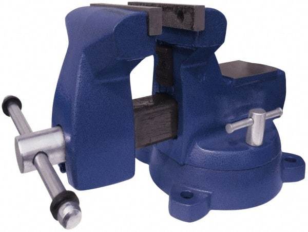 Gibraltar - 5" Jaw Width x 5-1/4" Jaw Opening Capacity, 3-3/4" Throat Depth, Bench & Pipe Combination Vise - 1/4 to 2-1/2" Pipe Capacity, Swivel Base, Bolt Down Attachment, Ductile Iron - Caliber Tooling