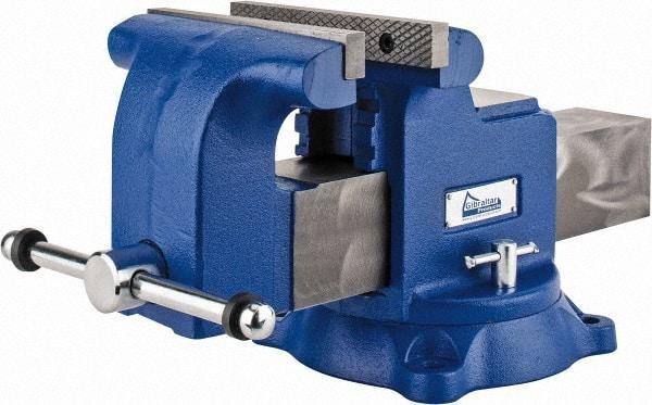 Gibraltar - 8" Jaw Width x 8" Jaw Opening Capacity, 4" Throat Depth, Bench & Pipe Combination Vise - 3/4 to 3" Pipe Capacity, Swivel Base, Bolt Down Attachment, Ductile Iron - Caliber Tooling