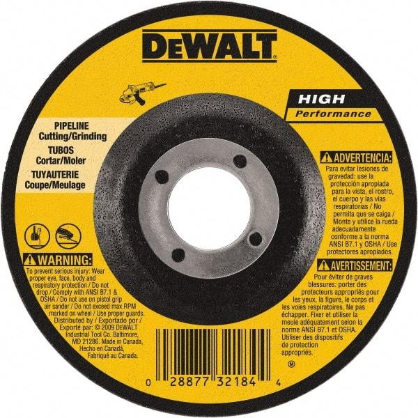 DeWALT - 24 Grit, 6" Wheel Diam, 1/8" Wheel Thickness, 7/8" Arbor Hole, Type 27 Depressed Center Wheel - Aluminum Oxide, 10,100 Max RPM, Compatible with Angle Grinder - Caliber Tooling