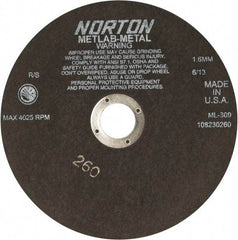 Norton - 9" Aluminum Oxide Cutoff Wheel - 0.063" Thick, 1-1/4" Arbor, 4,025 Max RPM, Use with Stationary Tools - Caliber Tooling