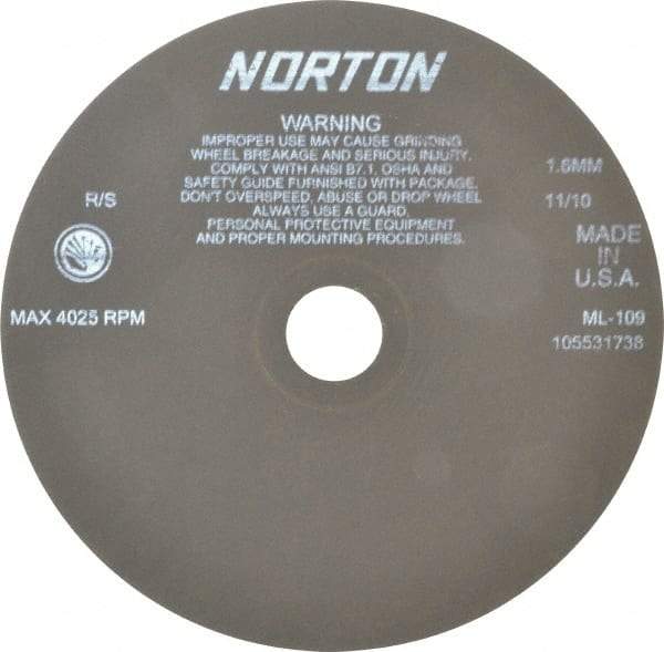 Norton - 9" Aluminum Oxide Cutoff Wheel - 0.063" Thick, 1-1/4" Arbor, 4,025 Max RPM, Use with Stationary Tools - Caliber Tooling