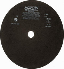 Norton - 13-3/4" Aluminum Oxide Cutoff Wheel - 0.098" Thick, 1-1/4" Arbor, 2,770 Max RPM, Use with Stationary Tools - Caliber Tooling