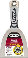 Hyde Tools - Stiff Stainless Steel Stiff Chisel - 4" Blade Width, 4" Long Cushioned Grip/Hammerhead Plastic Overmold Handle - Caliber Tooling