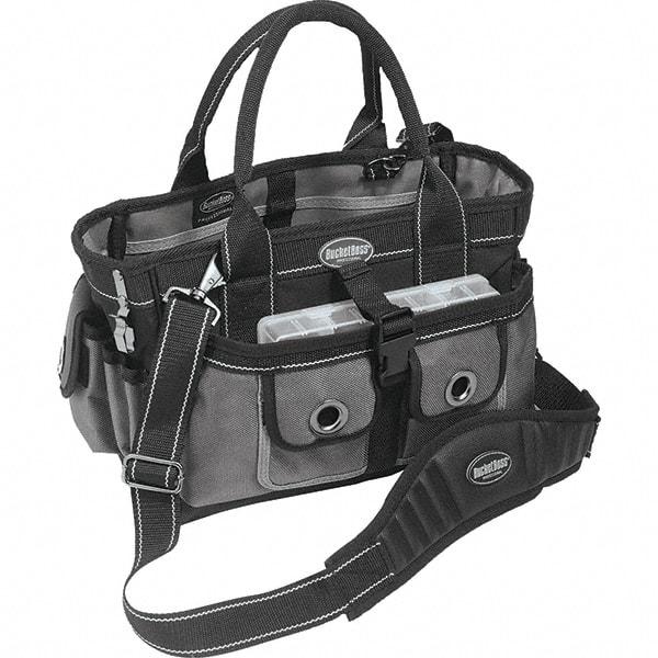 Bucket Boss - 18 Pocket Gray & Black Polyester Tool Bag - 14" Wide x 9" Deep x 9" High - Caliber Tooling