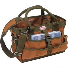 Bucket Boss - 12 Pocket Brown & Green Polyester Tool Tote - 16" Wide x 7" Deep x 8" High - Caliber Tooling