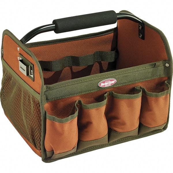 Bucket Boss - 23 Pocket Brown & Green Polyester Tool Bag - 12" Wide x 10" Deep x 11" High - Caliber Tooling