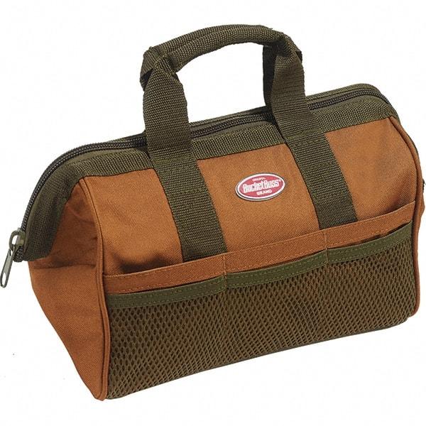 Bucket Boss - 6 Pocket Brown & Green Polyester Tool Bag - 13" Wide x 8" Deep x 10" High - Caliber Tooling