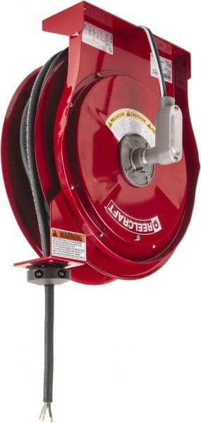 Reelcraft - 10 AWG, 50' Cable Length, Cord & Cable Reel with Flying Lead End - 0 Outlets, 30 Amps, 125 Volts, SEOOW Cable, Red Reel, Spring Driven Reel - Caliber Tooling